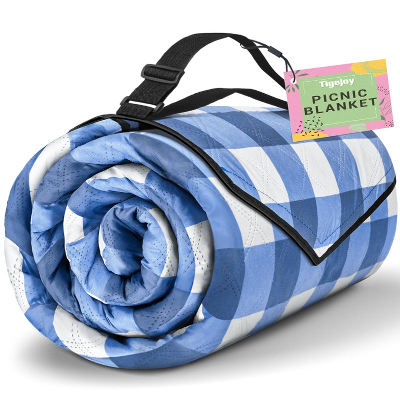 TigeJoy Extra Large Picnic Blanket Waterproof Foldable 80''x80''  Outdoor Picnic Mat Beach Blanket Sandproof for Park  Grass  Travel  Hiking  Camping Essentials  Gingham Picnic Blanket - Image 1